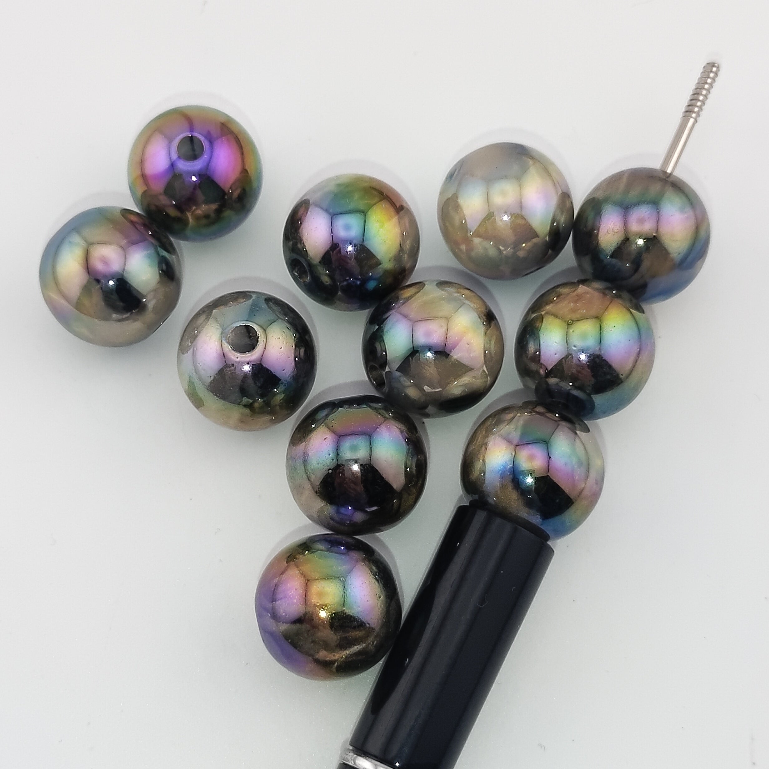 16MM Round Black UV Shiny Glitter Resin Beads Fit For Beadable Pens