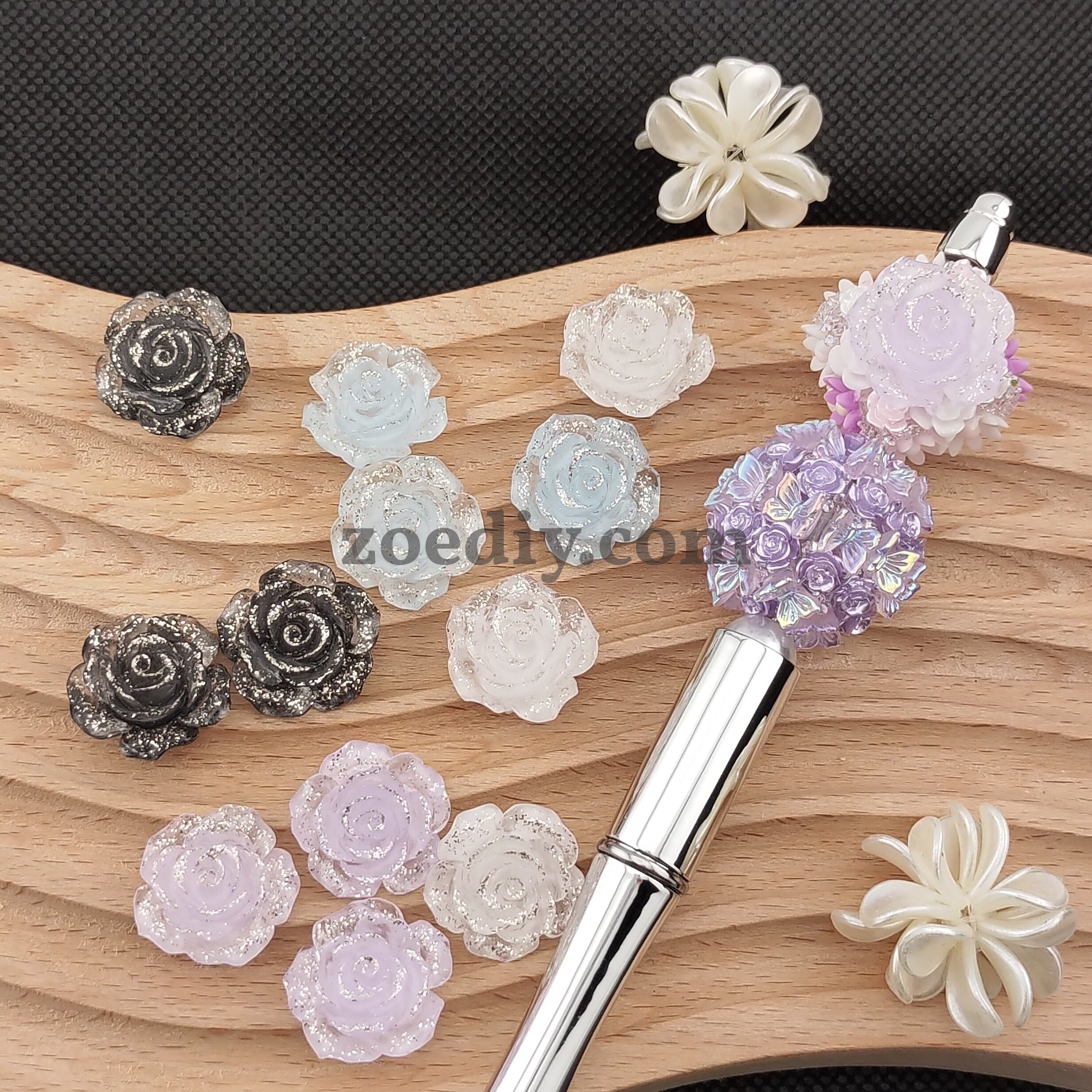 FS0059-18MM Mixed Color Fine Glitter Camellia Flower Resin Accessories For Making Fancy Beads