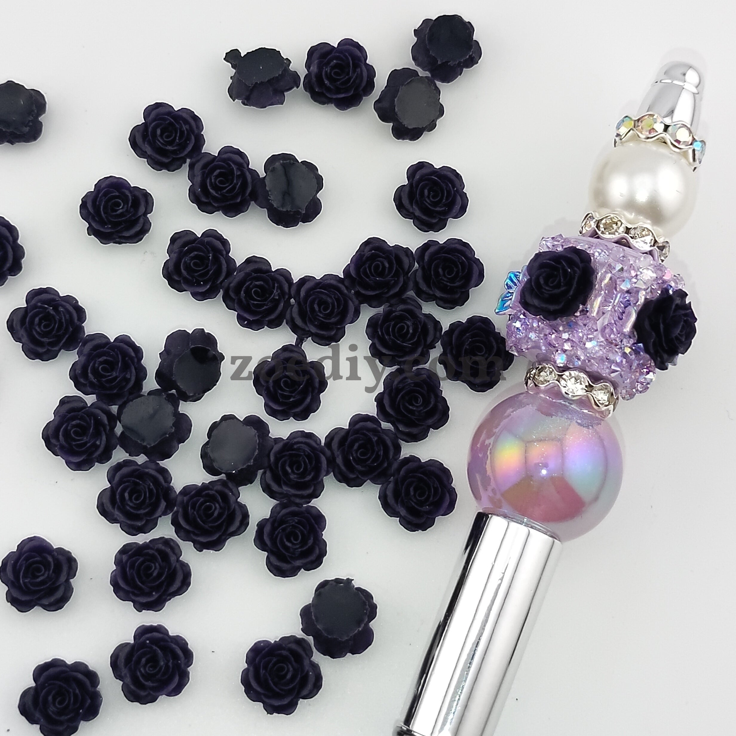 FS0967- 10MM Dark Purple Rose Nail Resin Charms For Making Fancy Beads Or Fancy Pens