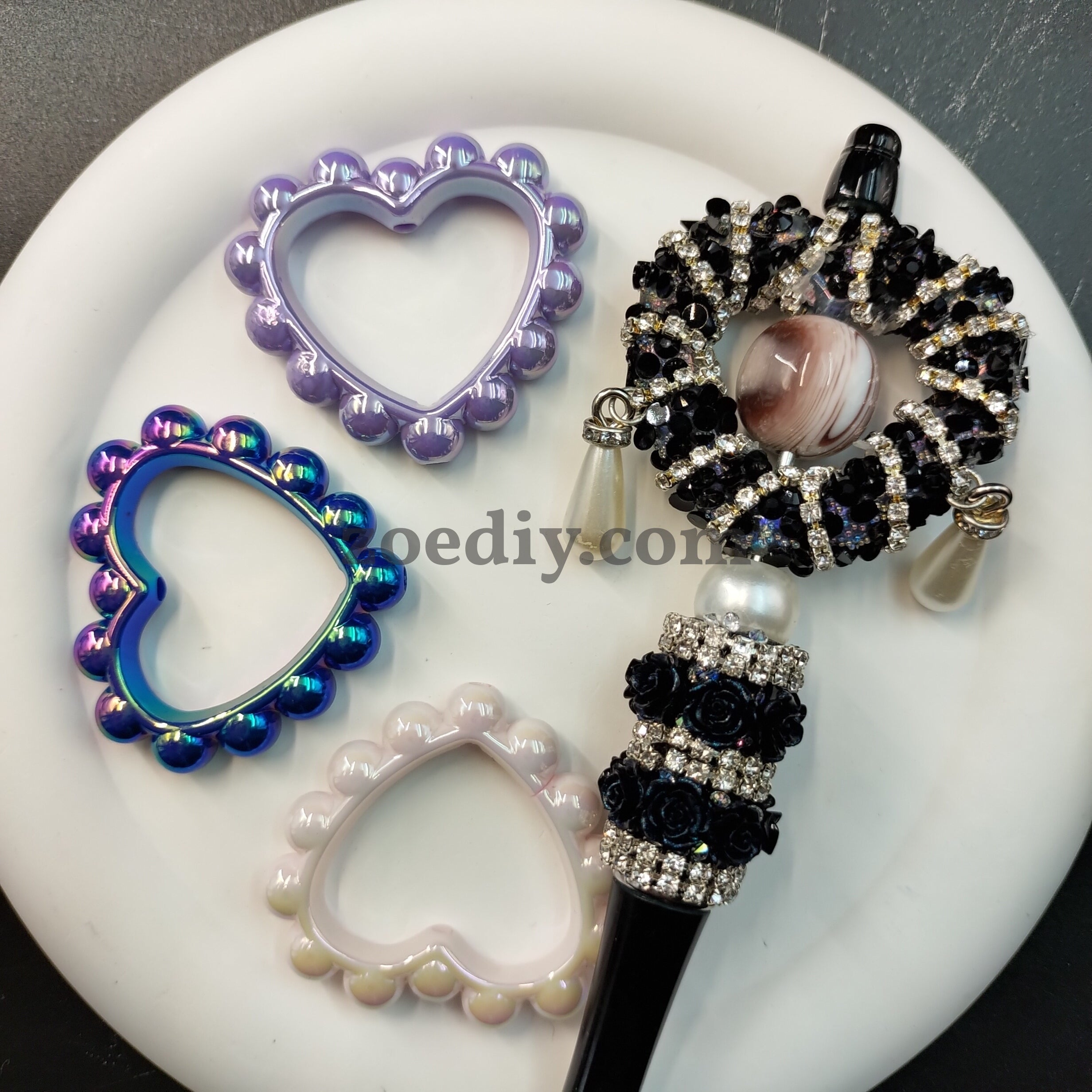 FS2296-39MM Mixed Color Solid Color Heart-shaped Acrylic Bead Frame Fit For Beadable Pens