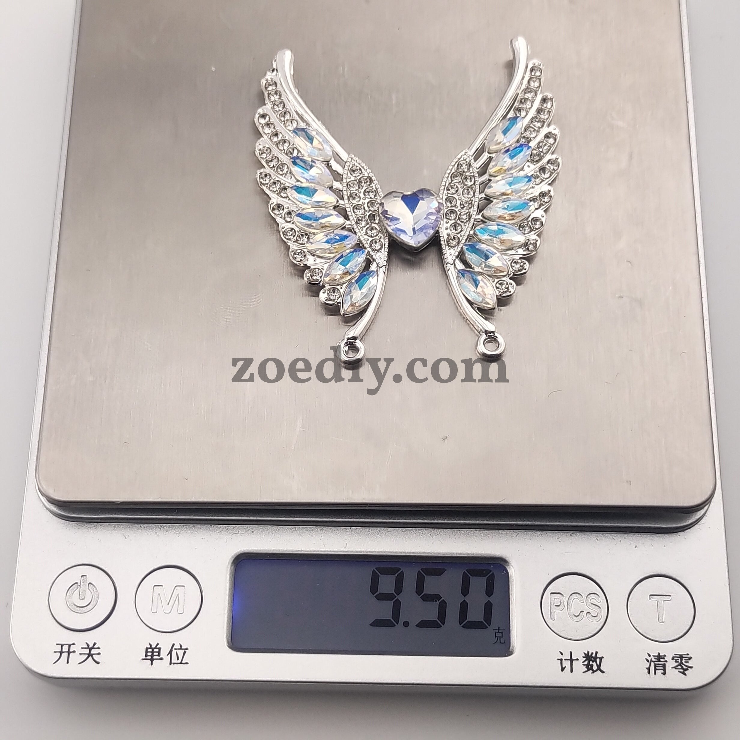 FS0316- 54.5MM Heart Wings Diamonds Charms Accessories For Making Fancy Beads