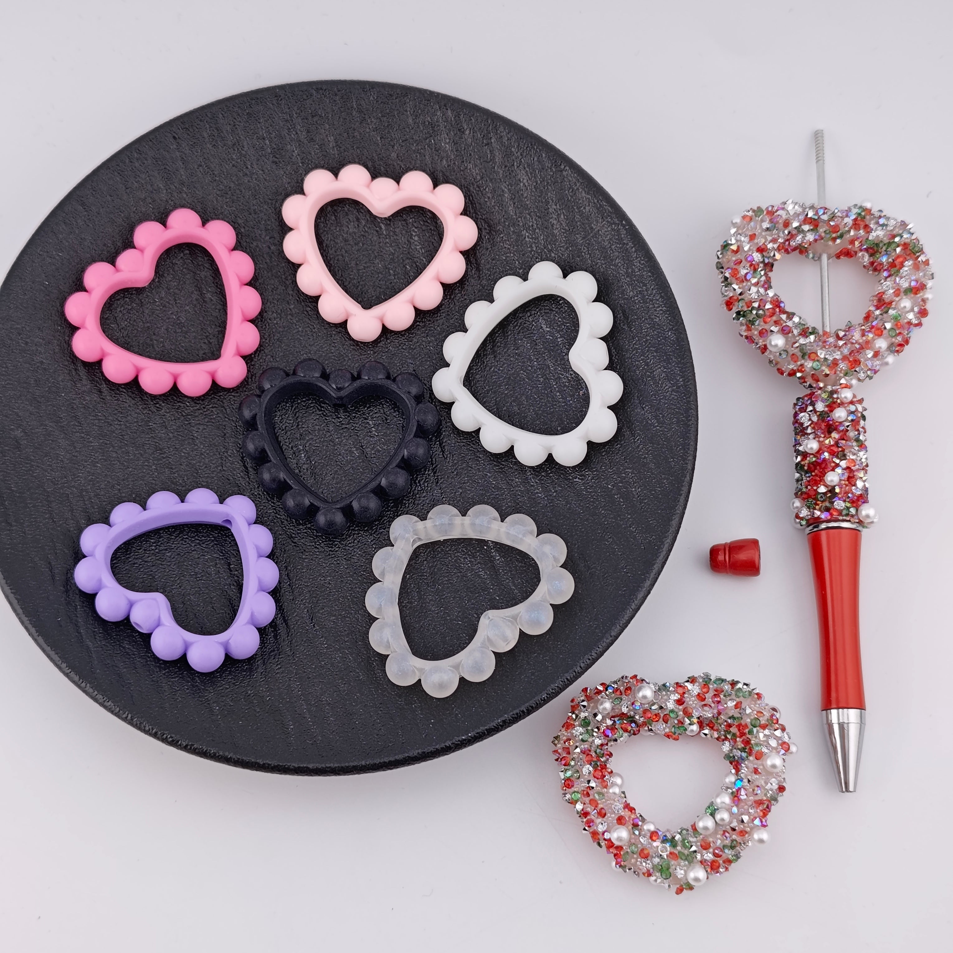 FS0846- 39MM Heart Frame Based beads Fit for Beadable Pens