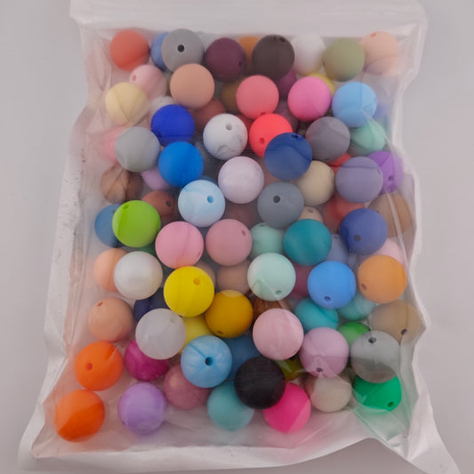 [S1-100P-15MM]- 15mm Round Silicone Beads, Mixed 100 Pieces Different Color
