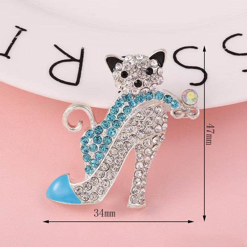 FS5321-47*34mm Alloy Diamond-Embedded Cat High Heels With Metal Patches