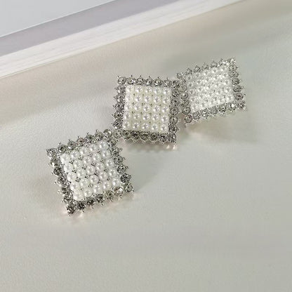 FS3196- 40*40mm Square Diamonds Pearl Alloy Charms Square Diamond With Pearl Alloy Patches