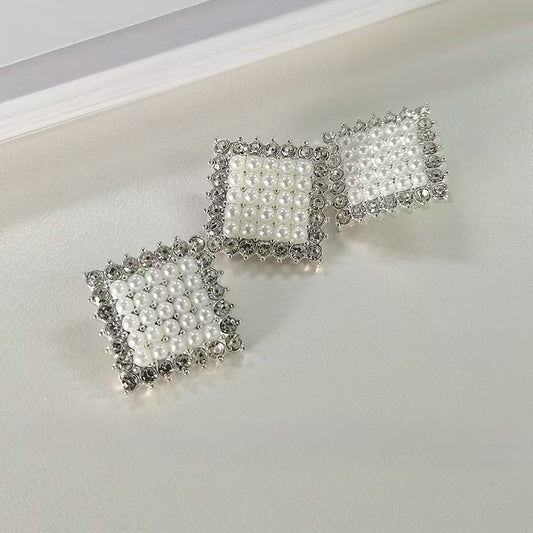 FS3196- 40*40mm Square Diamonds Pearl Alloy Charms Square Diamond With Pearl Alloy Patches