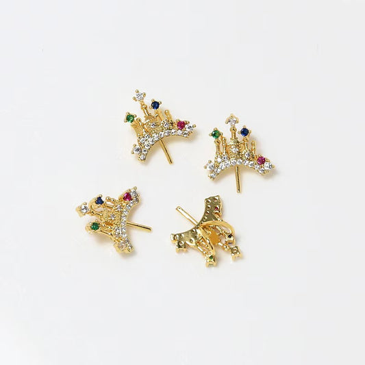 FS4039- Copper Plated Real Gold-Color With Color Inlay And Diamond Inlay Pendant Needles (For Half-Hole Beads)