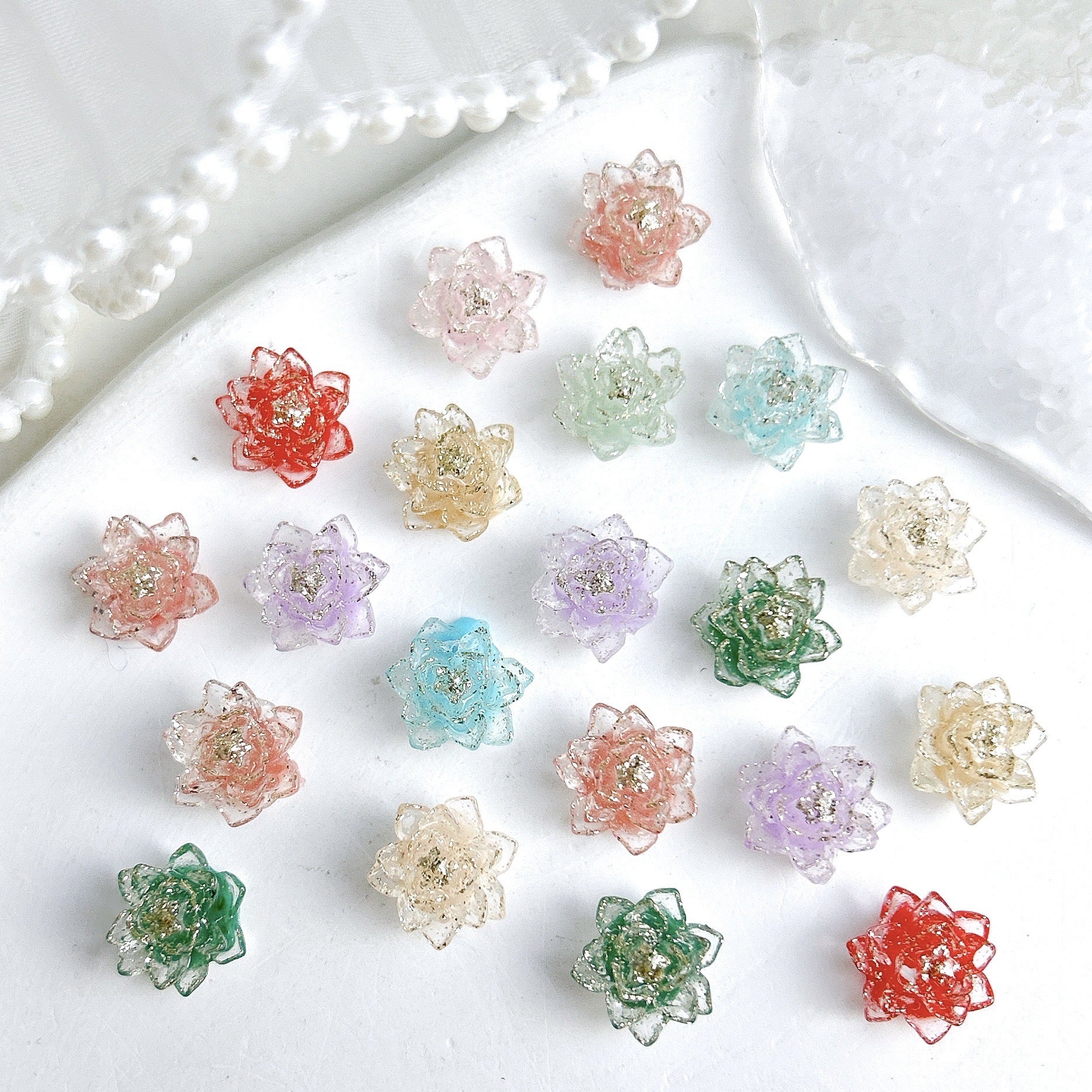 10MM Mixed Color Clear Glitter Lotus Resin Accessories