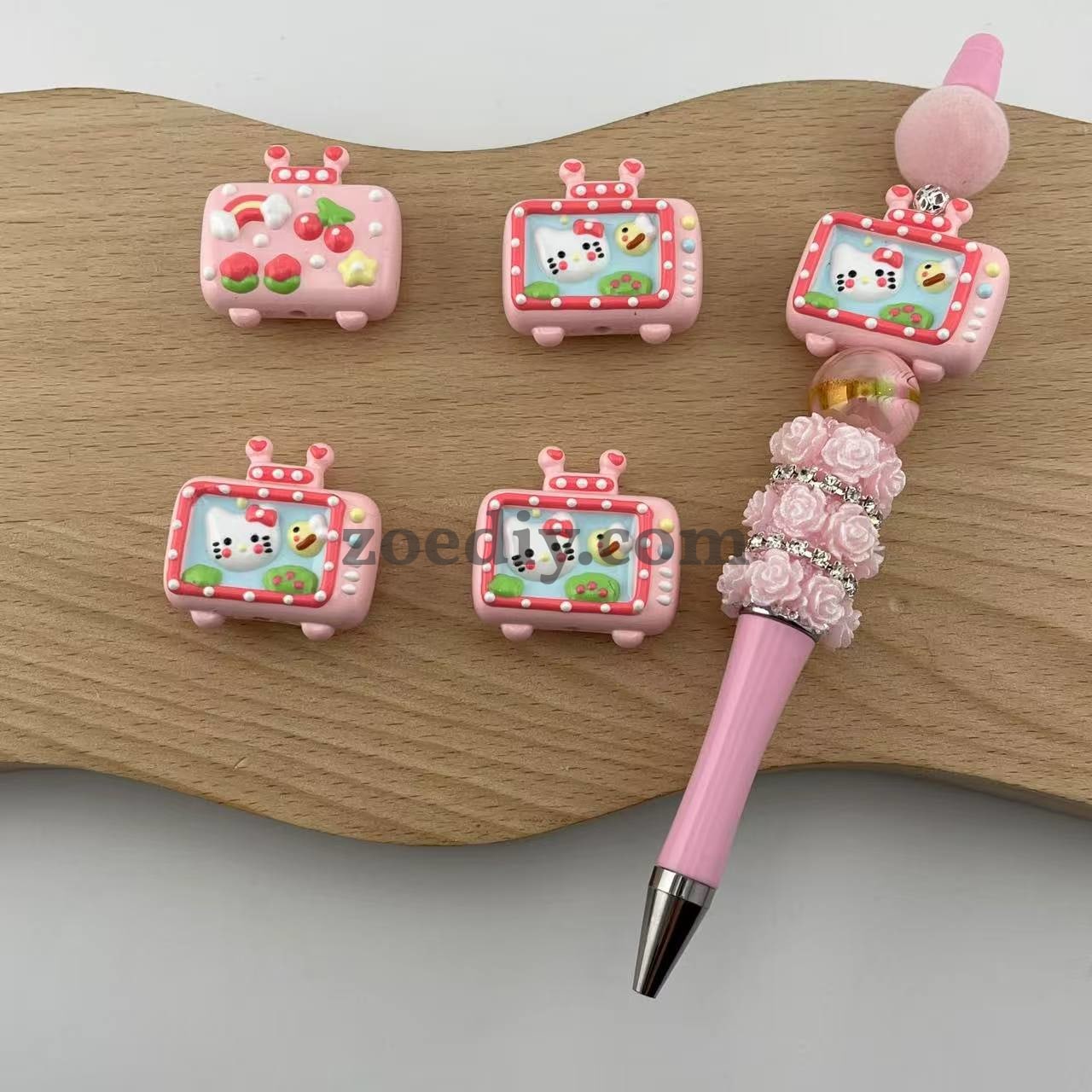 FS1604- Pink HK TV Hand Painted Beads Fit for Pens