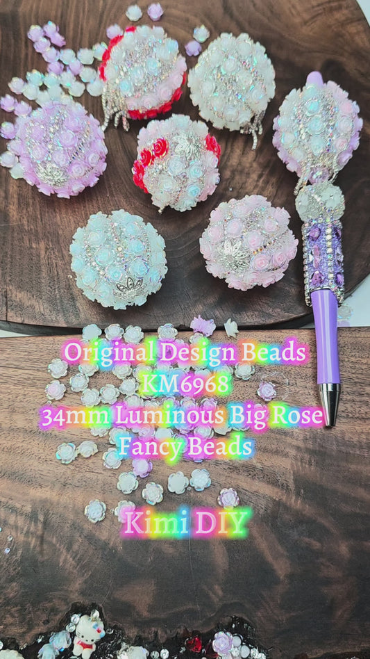 Video- [KM6968]- 34mm Colourful Luminous Rose Flower Fancy Beads