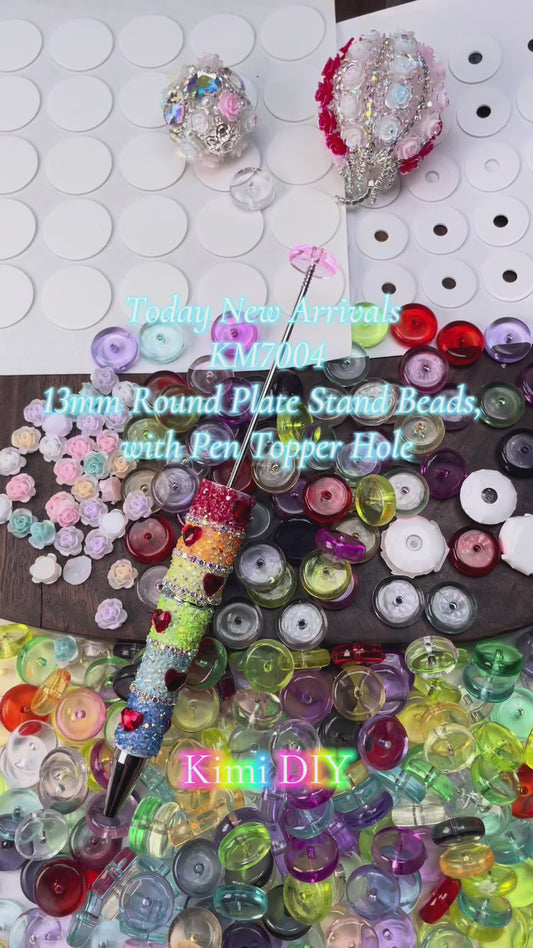[KM7004]- 13mm Clear Round Plate Stand Based Beads, with Pen Toppers Hole, Middle Hole Size For Beadable Pens Rod, Beads Thickness 4.5mm