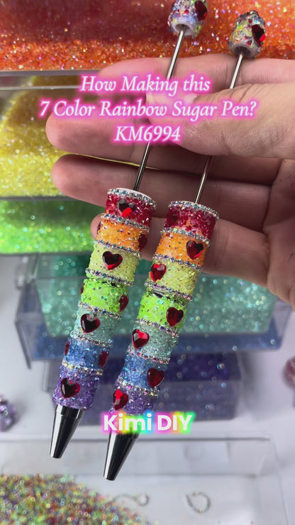 Video- [KM6994]-  Love Heart 7 Color Rainbow Full Diamonds Fancy Sugar Beadable Pens