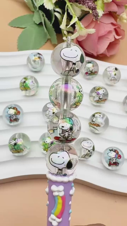 FS1193-Random Mixed 16mm Clear Snoopy Acrylic Beads Fit For Beadable Pens