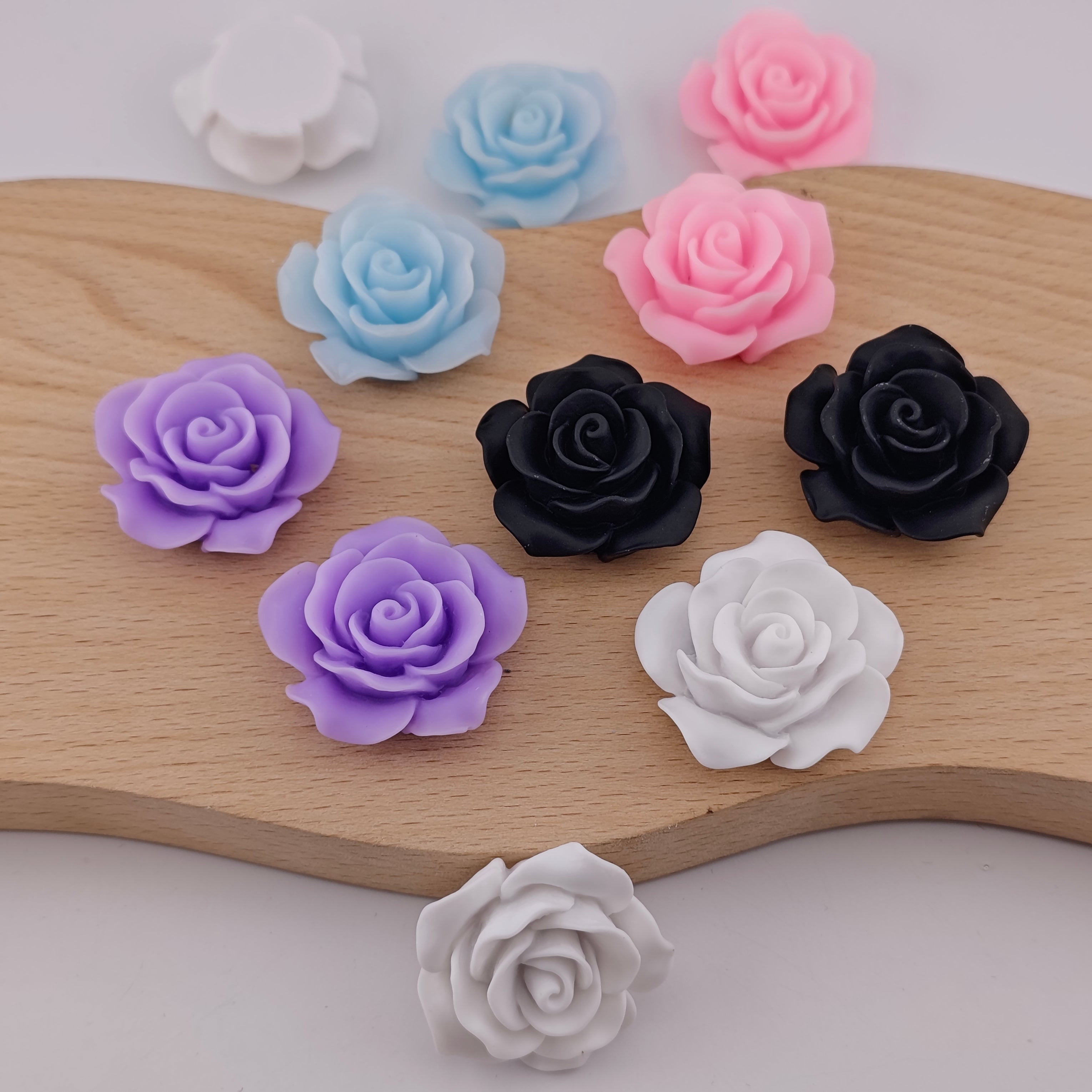 FS1567- 36mm Soild Color Glowing Rose Flower Resin Charms For Making Fancy Beads