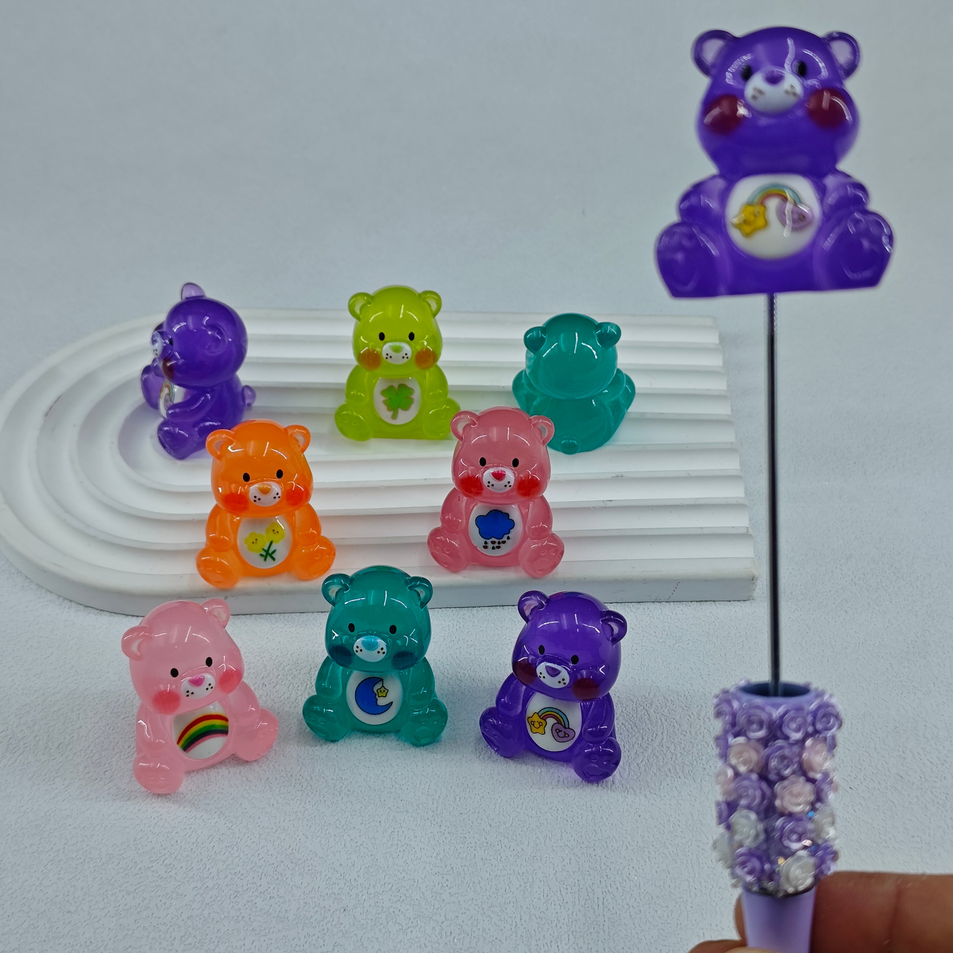 FS1784- 7PCS/Set Glowing Rainbow Bear Pen toppers