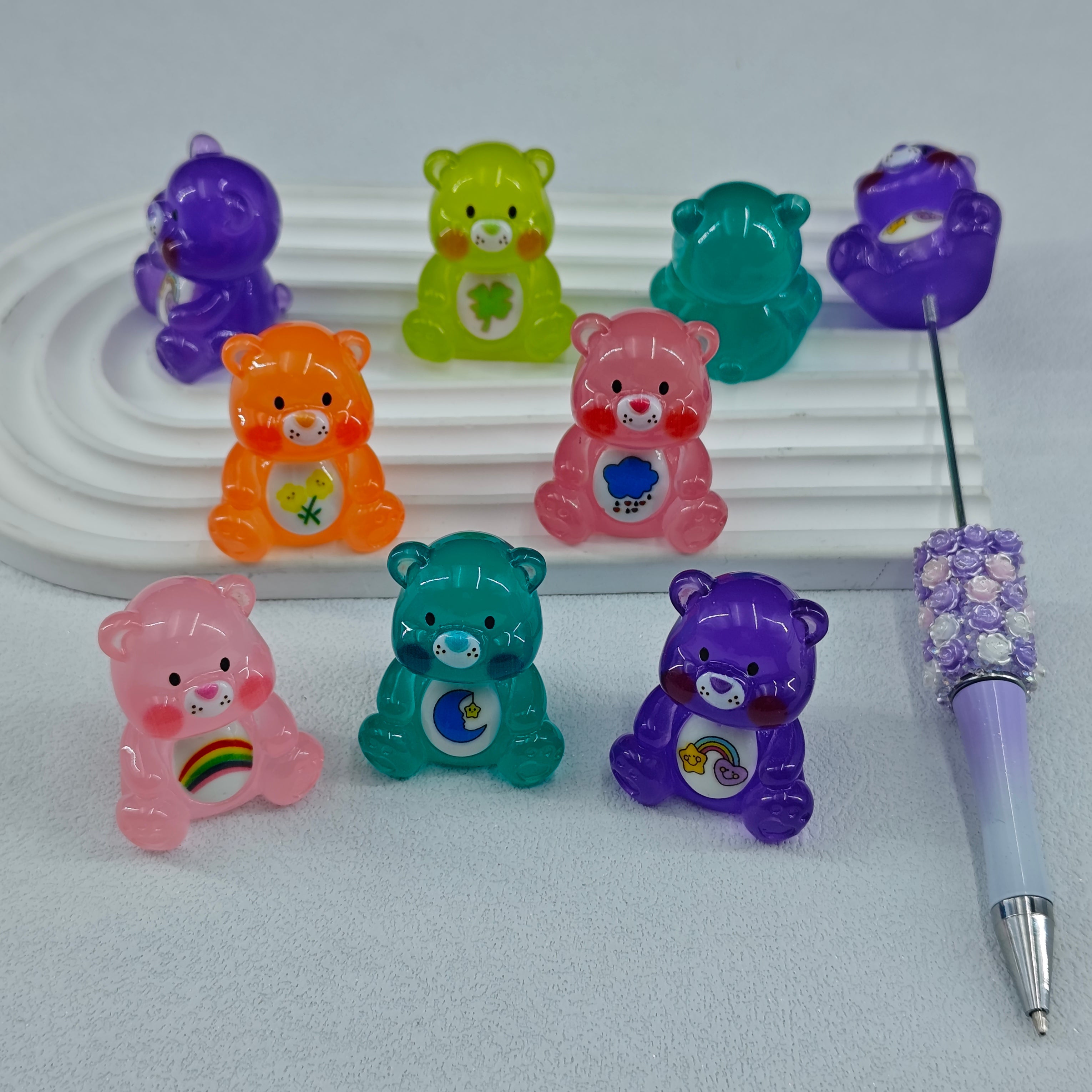 FS1784- 7PCS/Set Glowing Rainbow Bear Pen toppers