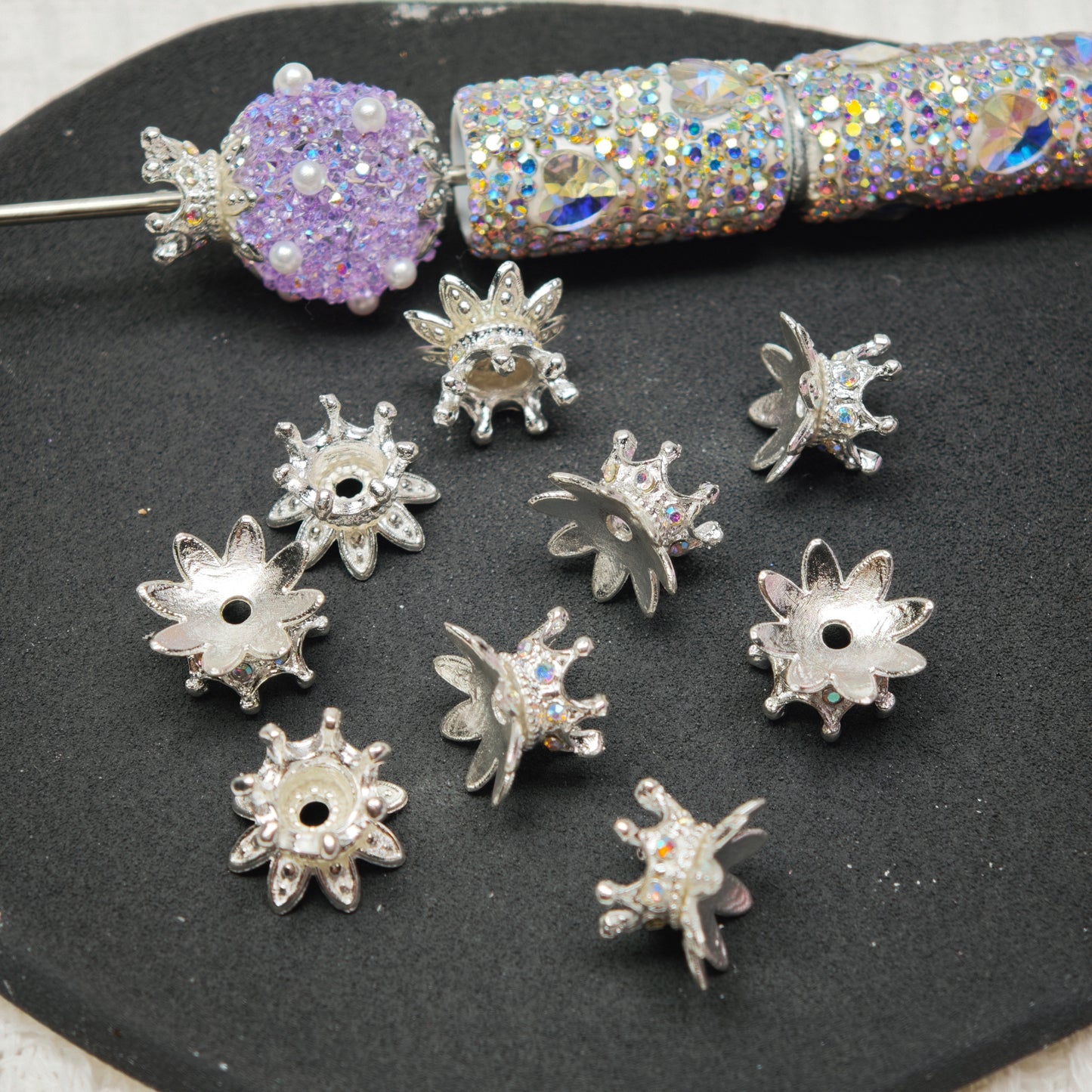 [KM6873]- 9mm*14mm Crown Flower Spacers Metal Beads