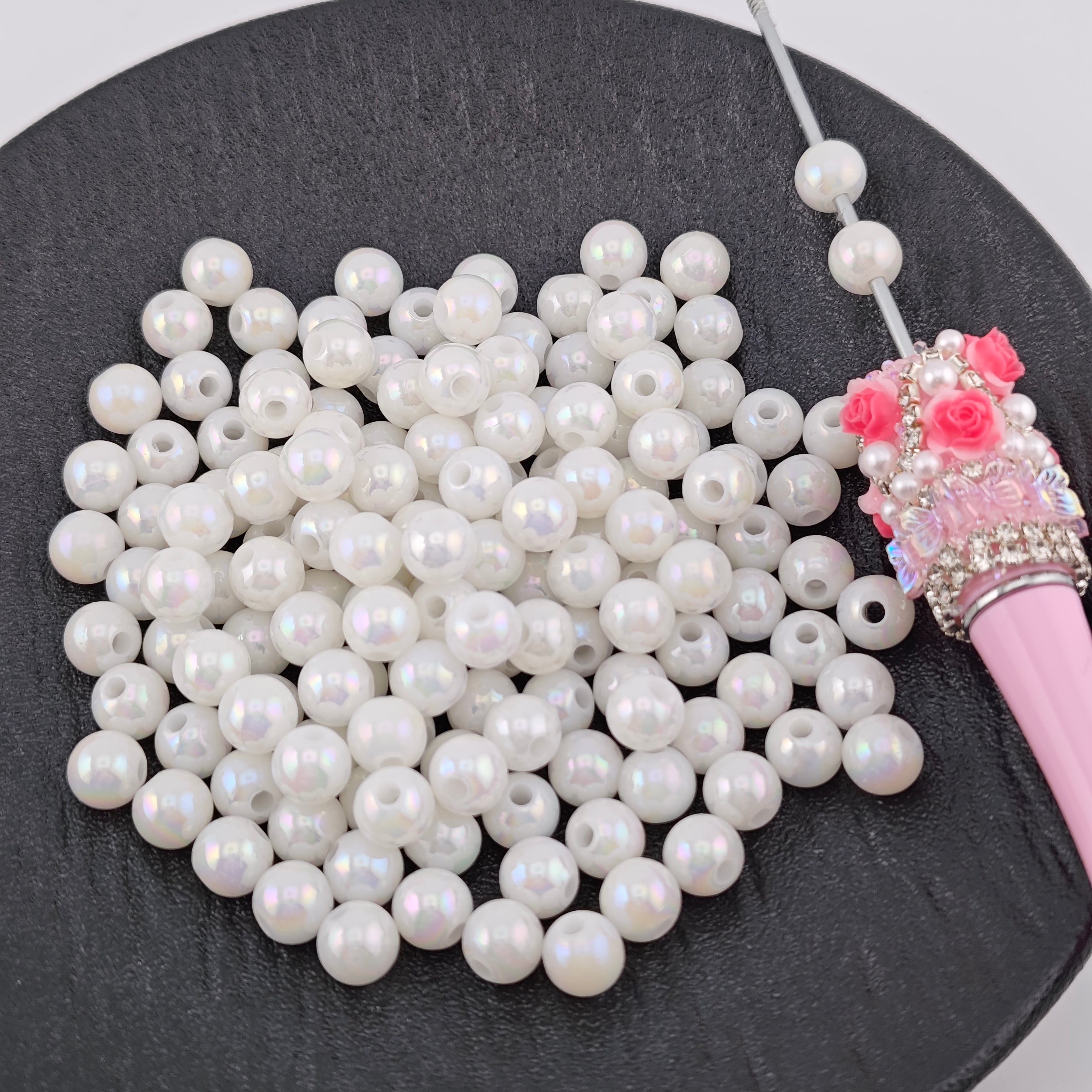 FS1736- 8mm UV White acrylic beads fit for pens